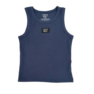 Navy Tank OG – navy ribbed knit tank, scoop neck, fitted