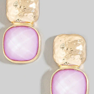 Hammered Gold & Color Stone Drop Earrings - The Pointe Boutique