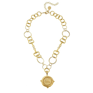 Handcast Gold Equestrian with Horse - Bit Necklace 3548G - The Pointe Boutique
