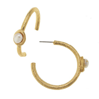 Handcast Gold Hoop with Freshwater Pearl Earrings 1166WG - The Pointe Boutique