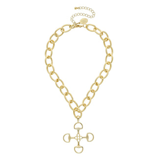 Handcast Gold Horsebit Cross Chain Necklace 3417G - The Pointe Boutique