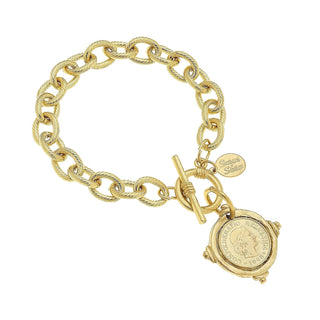 Handcast Gold Intaglio "Coin" Bracelet. 2995CR - The Pointe Boutique