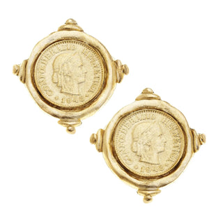 Handcast Gold Intaglio "Coin" Pierced Earrings 1995CR - The Pointe Boutique