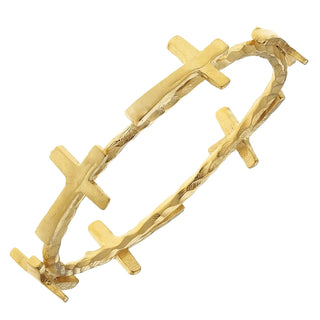 Handcast Gold Sideways Cross Bangle 2089G - The Pointe Boutique