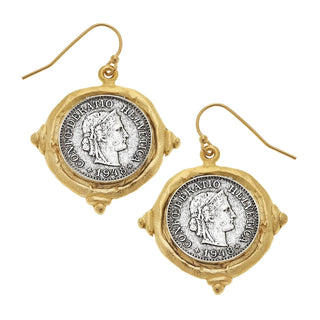 Handcast Gold & Silver Coin French Wire Earrings 1531WR - The Pointe Boutique