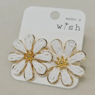 Handwoven Petal Flower Statement Earrings White - The Pointe Boutique