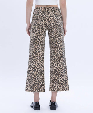 High Rise Animal Print Crop Wide Leg Jeans - The Pointe Boutique