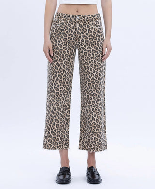 High Rise Animal Print Crop Wide Leg Jeans - The Pointe Boutique
