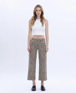 High Rise Animal Print Crop Wide Leg Jeans - The Pointe Boutique