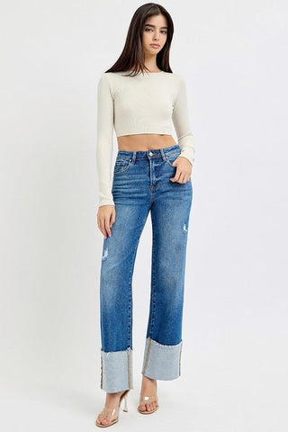High Rise - Ankle Wide - Cuffed Jeans - The Pointe Boutique