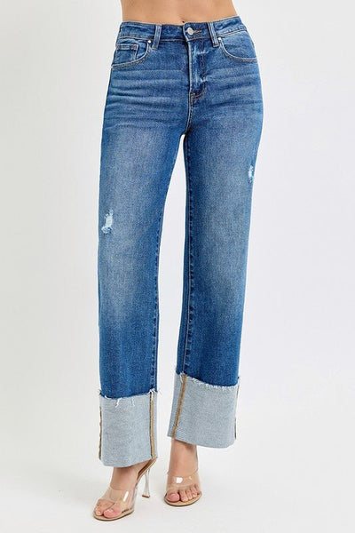 High Rise - Ankle Wide - Cuffed Jeans - The Pointe Boutique