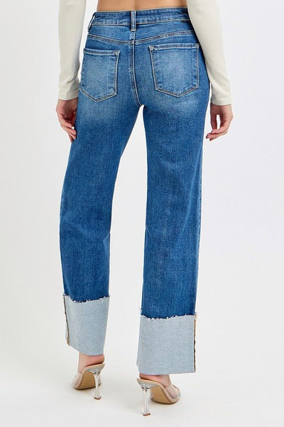 High Rise - Ankle Wide - Cuffed Jeans - The Pointe Boutique