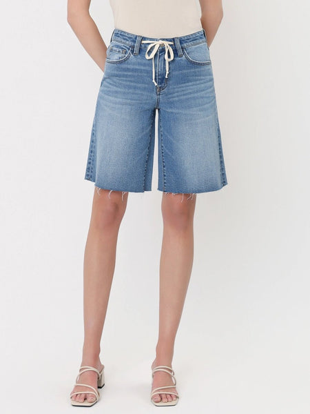 High Rise Bermuda Shorts with Tie - The Pointe Boutique