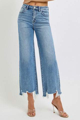 High Rise Crop Wide Step Hem Jeans - The Pointe Boutique
