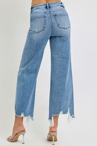High Rise Crop Wide Step Hem Jeans - The Pointe Boutique