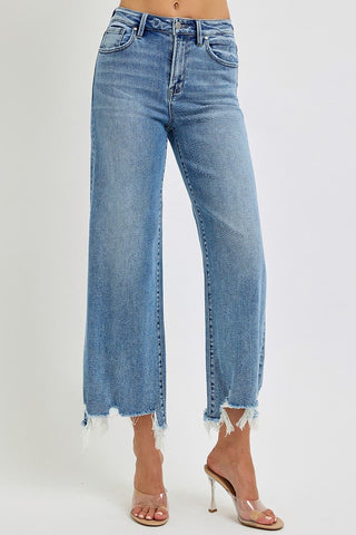 High Rise Crop Wide Step Hem Jeans - The Pointe Boutique