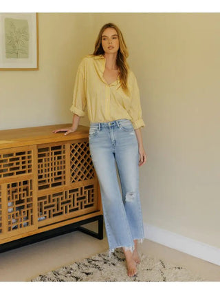 High Rise Distressed Crop Slim Wide Jeans - The Pointe Boutique