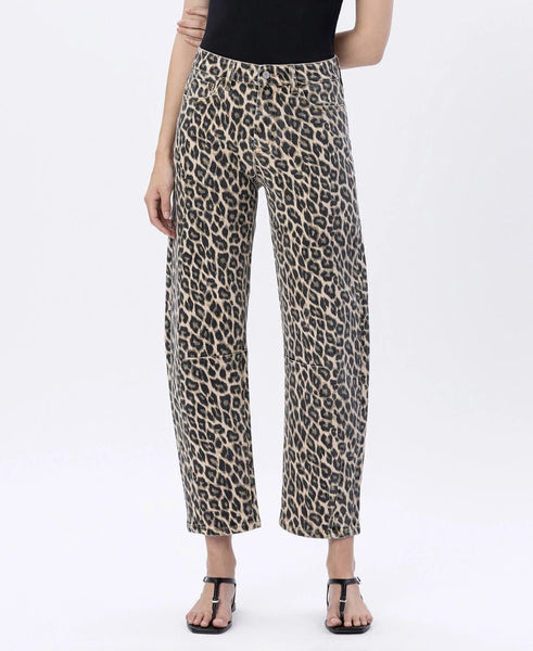 High Rise Leopard Print Barrel Jeans - The Pointe Boutique