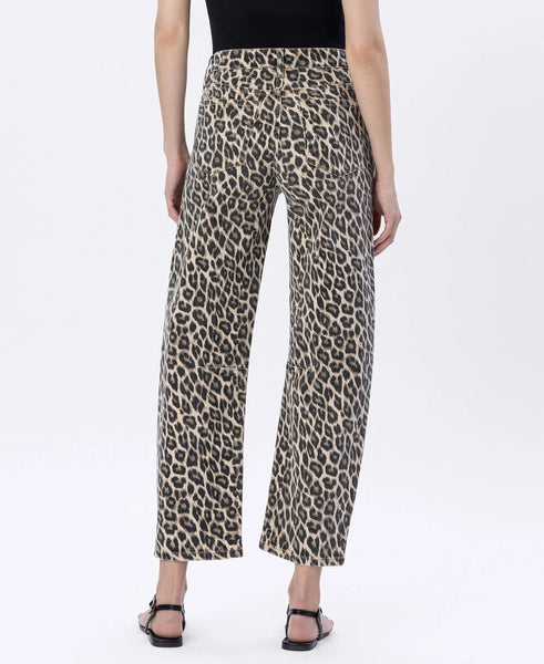 High Rise Leopard Print Barrel Jeans - The Pointe Boutique