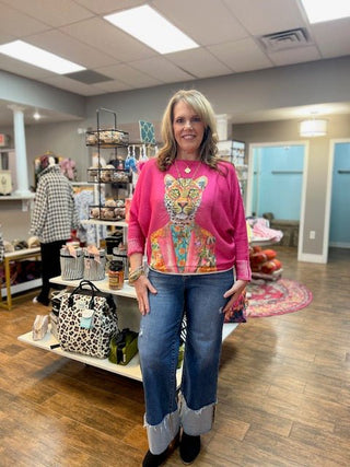 Hot Pink Tiger Sweater - The Pointe Boutique