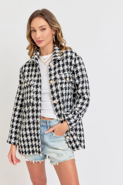 Houndstooth Jewel Jacket - The Pointe Boutique