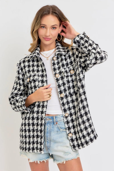 Houndstooth Jewel Jacket - The Pointe Boutique
