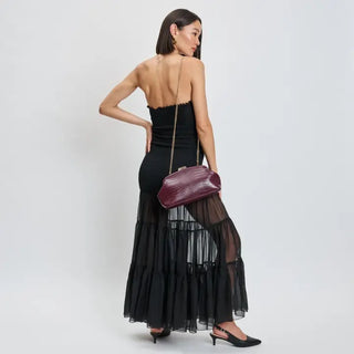 Camille Burgundy Clutch – burgundy ruched clutch with shoulder strap