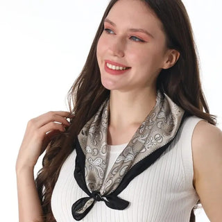 khaki and black vintage paisley satin square scarf