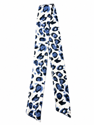blue and white leopard print skinny twilly scarf