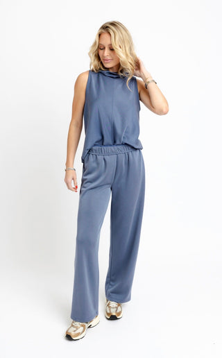 Addison Paige Scuba Top – slate blue sleeveless high-neck scuba top