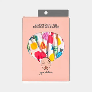 bouffant shower cap with dress print in package