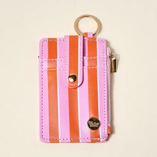 Keychain Wallet–Sicily Stripes Pink – pink and orange stripe keychain wallet with gold key ring
