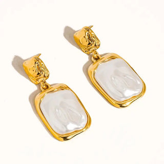Jacques 18K Gold Non - Tarnish Square Pearl Earring - The Pointe Boutique