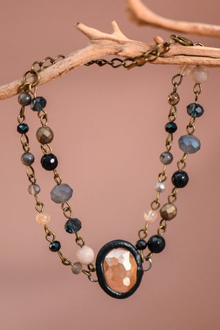 Bohemian gemstone beaded bracelet with crystal accent