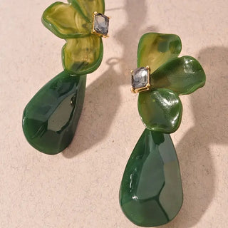 Resin Flower Teardrop Statement Earrings