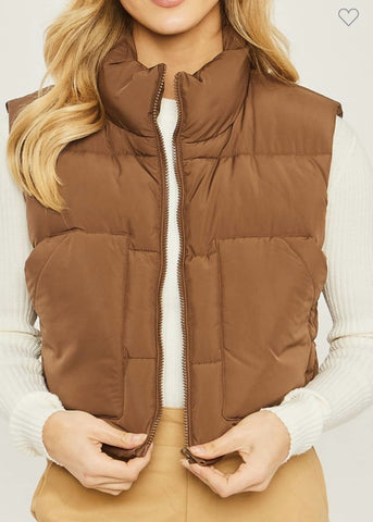 Lacy Brown Puffer Vest - The Pointe Boutique