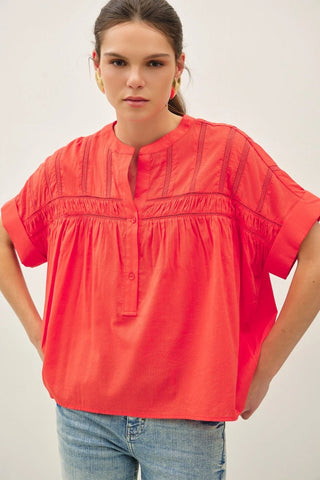 Lava Laced Oversized Short Solman Sleeve Button Up Blouse - The Pointe Boutique