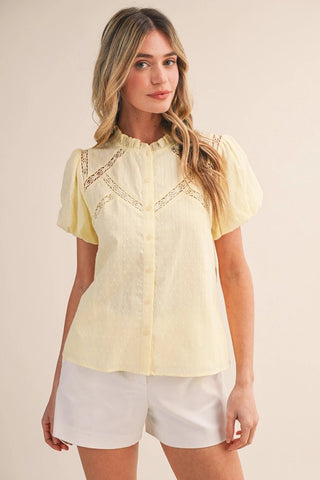 Lemon Ruffled Collar Button Down Top - The Pointe Boutique