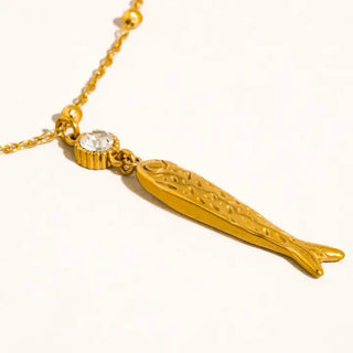 Leni 18K Gold Non Tarnish CZ Fish Pendant Necklace - The Pointe Boutique
