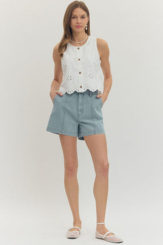 Light Blue Solid Woven Shorts - The Pointe Boutique