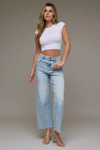 Light Wash Stretch Wide Leg Jeans - The Pointe Boutique