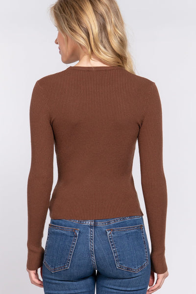 Long Sleeve Crew Neck Rayon Knit Top - The Pointe Boutique