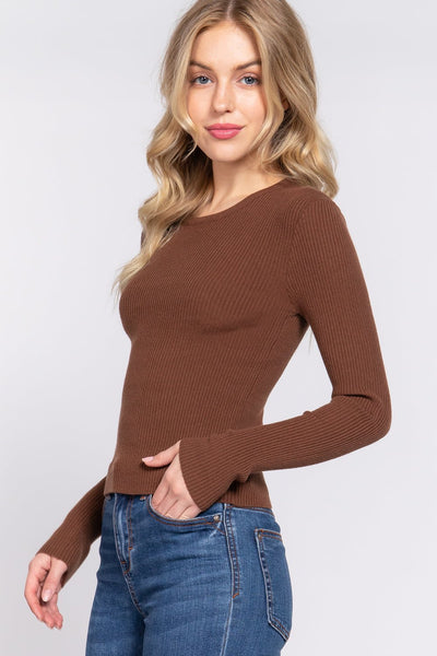 Long Sleeve Crew Neck Rayon Knit Top - The Pointe Boutique