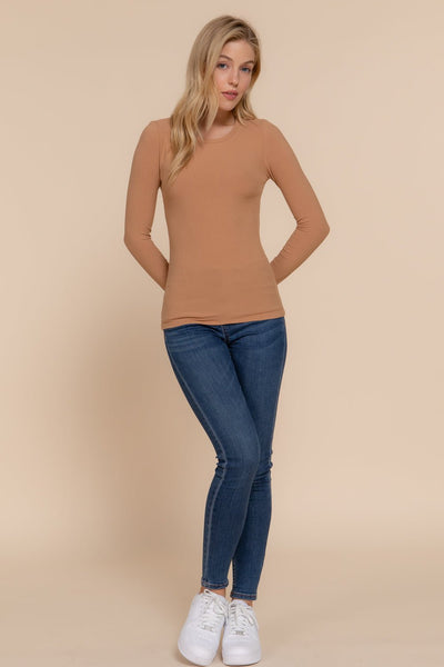 Long Sleeve Crew Neck Rayon Knit Top - The Pointe Boutique