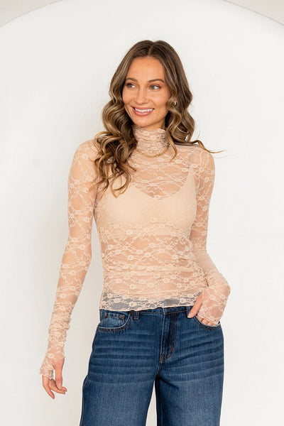Long Sleeve Floral Lace Top - The Pointe Boutique