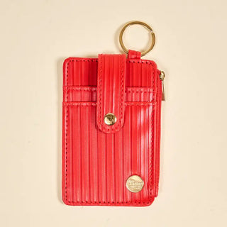 Ripple Ridge Keychain Wallet–Red – red ribbed keychain wallet with gold key ring