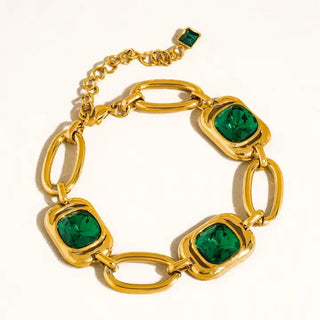 Mabel 18K Gold Non Tarnish Green CZ Link Bracelet - The Pointe Boutique
