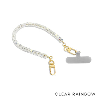 clear rainbow beaded wrist phone strap
