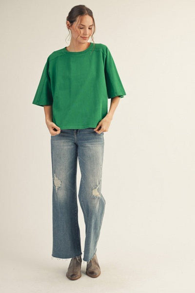 Mineral Washed Loose Fit Kelly Green Top - The Pointe Boutique