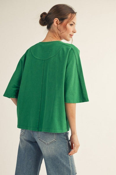Mineral Washed Loose Fit Kelly Green Top - The Pointe Boutique